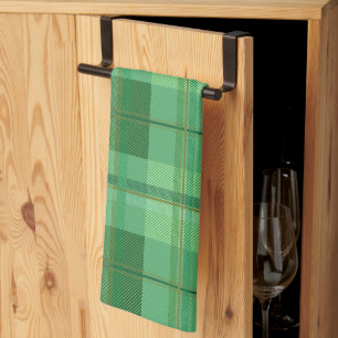 Earthy Olive Gold Plaid Aesthetic Tea Towel