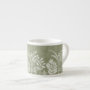 Earthy Olive Green Floral Folk Botanical Garden Espresso Cup