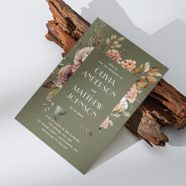 Earthy Olive Green Wedding | Boho Floral QR Code Invitation (Creator Uploaded)