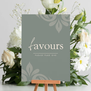 Earthy Olive Minimal Damask Script Favour Sign