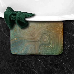 Earthy Olive Strata Green and Gold Ink Agate Bath Mat