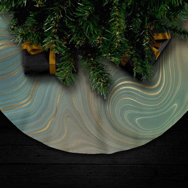 Earthy Olive Strata | Green and Gold Ink Agate Brushed Polyester Tree Skirt (Creator Uploaded)