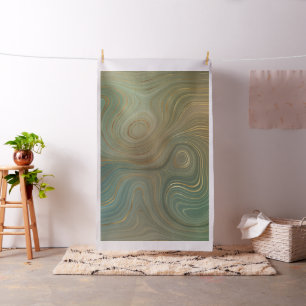 Earthy Olive Strata   Green and Gold Ink Agate Fabric