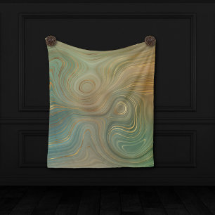 Earthy Olive Strata   Green and Gold Ink Agate Fleece Blanket
