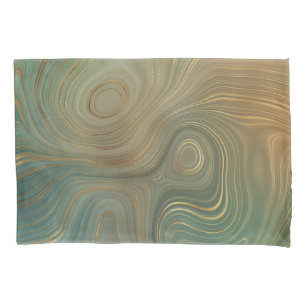 Earthy Olive Strata   Green and Gold Ink Agate Pillowcase