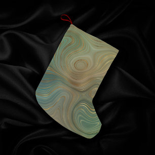 Earthy Olive Strata Green and Gold Ink Agate Small Christmas Stocking