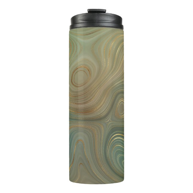 Earthy Olive Strata | Green and Gold Ink Agate Thermal Tumbler (Front)