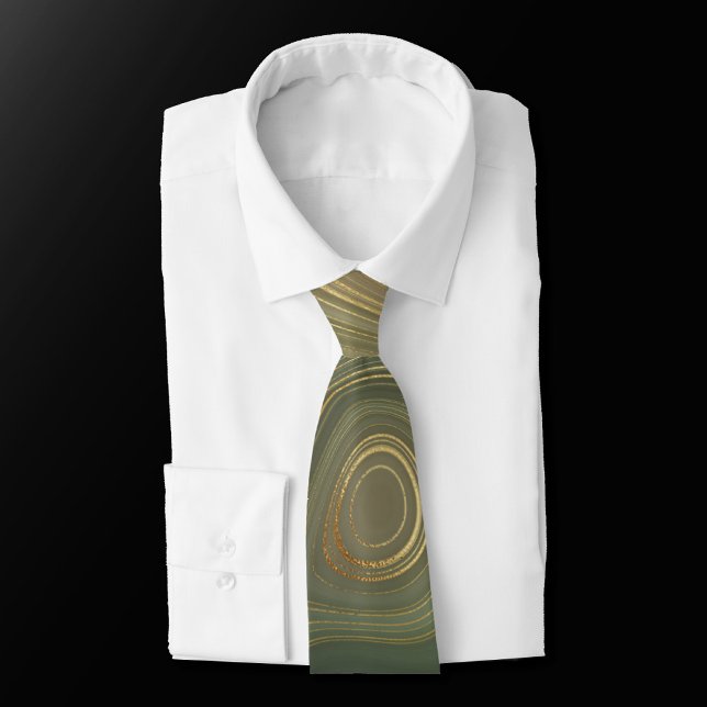 Earthy Olive Strata | Green and Gold Ink Agate Tie (Creator Uploaded)