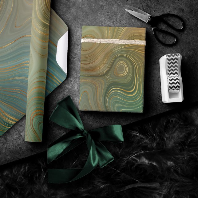 Earthy Olive Strata | Green and Gold Ink Agate Wrapping Paper (Creator Uploaded)