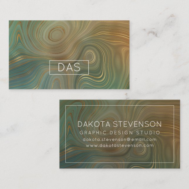 Earthy Olive Strata | Green and Gold Ink Custom Business Card (Front/Back)