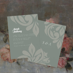 Earthy Olive Tasteful Elegant Damask Wedding Invitation