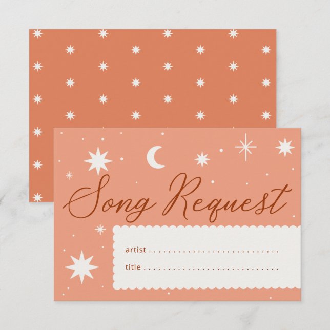 Earthy orange boho stars detail song request card (Front/Back)