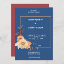 Earthy Orange Roses Floral Navy Blue Wedding