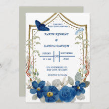 Earthy Orange Roses Floral Navy Blue Wedding
