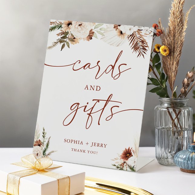Earthy Pampas Blossom Cards and Gifts Wedding Pedestal Sign (Creator Uploaded)