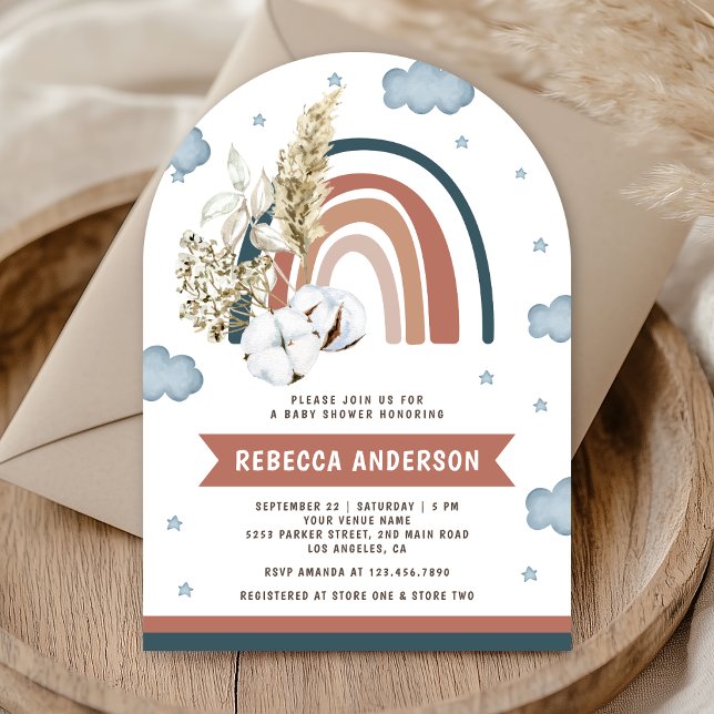 Earthy Pampas Boho Rainbow Arch Baby Shower Invitation (Creator Uploaded)