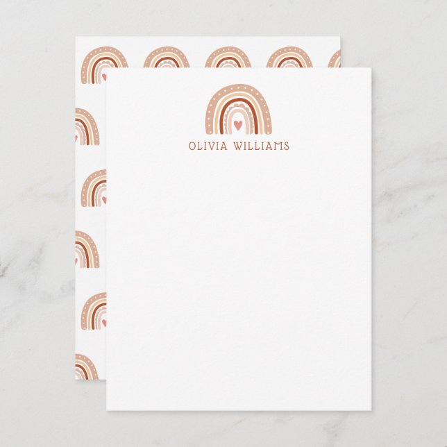 Earthy Pastel Boho Rainbow Personalised Stationery Card (Front/Back)