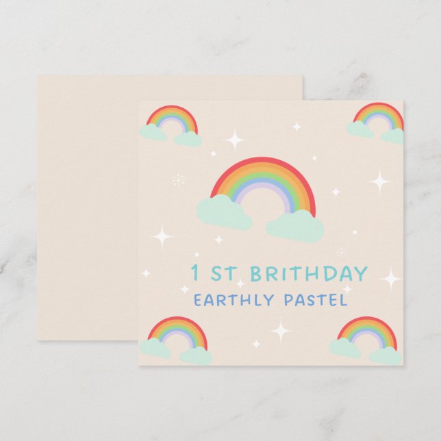 Earthy Pastel Rainbow 1St Birthday Invitation (Front/Back)