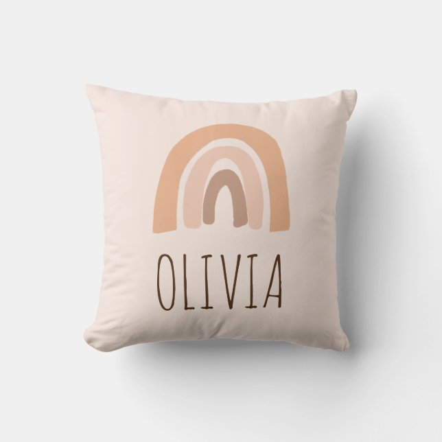 Earthy Pastel Rainbow Girl Birthday Gift Cushion (Front)