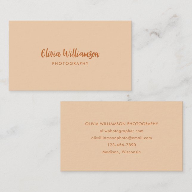 Earthy Peach Rust Script Name Minimal Creative Business Card (Front/Back)