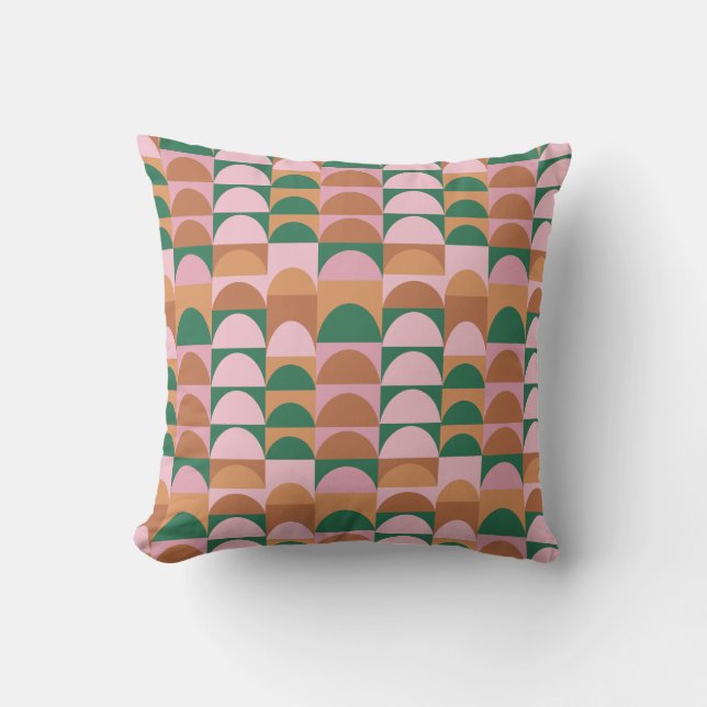 Earthy Pink and Green Geometric Shapes Pattern Cushion (Front)