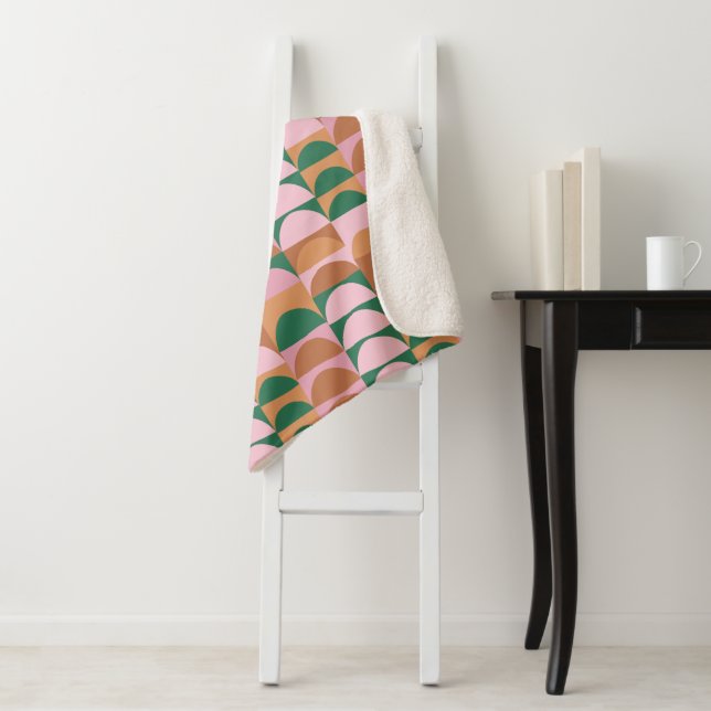 Earthy Pink and Green Geometric Shapes Pattern Sherpa Blanket (In Situ)