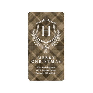 Earthy Plaid Monogram Christmas Return Address Label