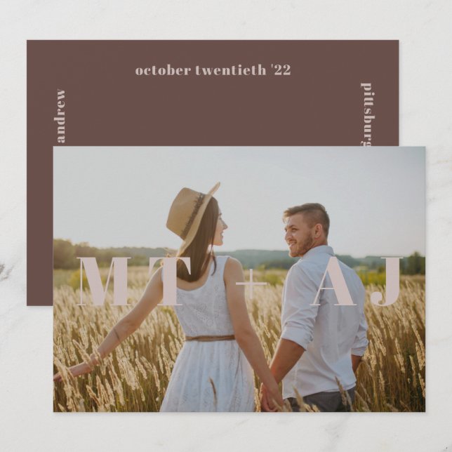 Earthy Plum Save the Date Monogram Overlay Photo (Front/Back)