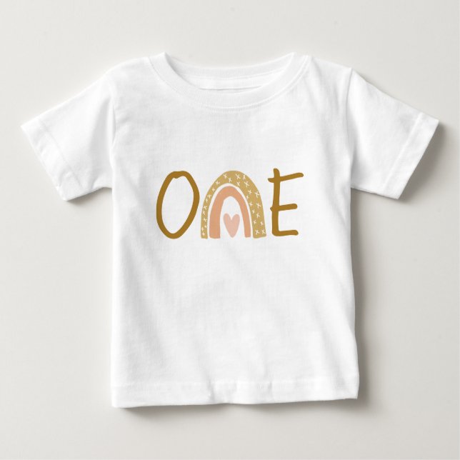 Earthy Rainbow 1st Birthday Girl Baby T-Shirt (Front)