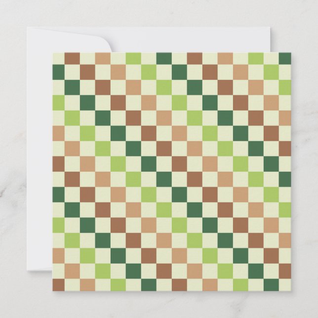 Earthy rainbow diagonal checkerboard pattern thank you card (Front)