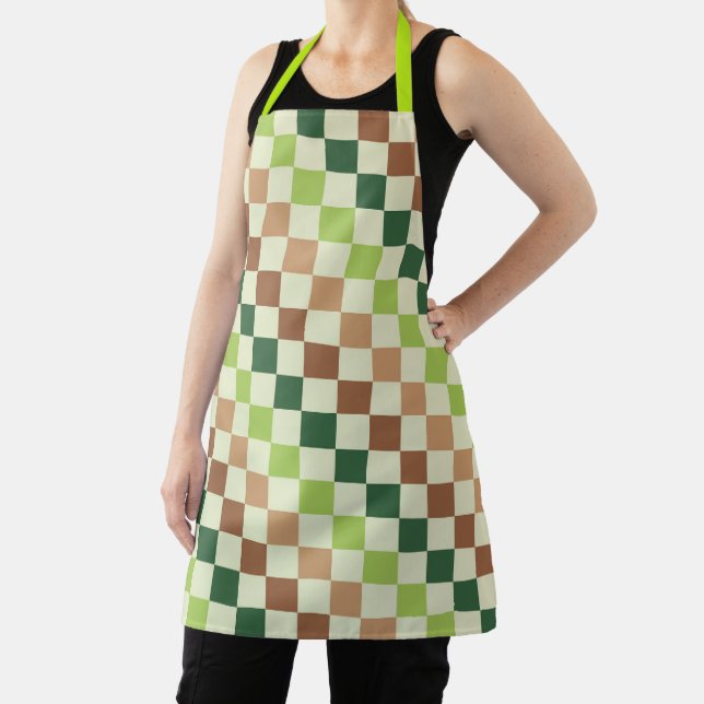 Earthy rainbow diagonal chequerboard pattern apron (Insitu)