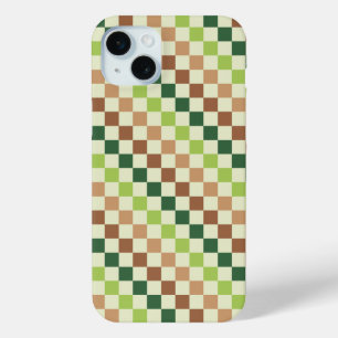 Earthy rainbow diagonal chequerboard pattern iPhone 15 mini case