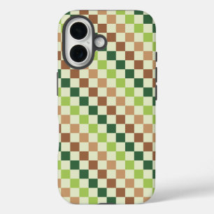 Earthy rainbow diagonal chequerboard pattern iPhone 16 case