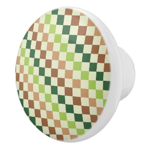Earthy rainbow diagonal chequerboard pattern ceramic knob
