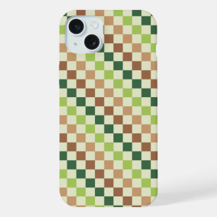 Earthy rainbow diagonal chequerboard pattern iPhone 15 plus case