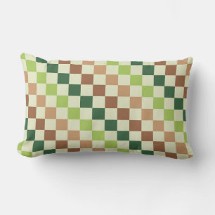 Earthy rainbow diagonal chequerboard pattern lumbar cushion