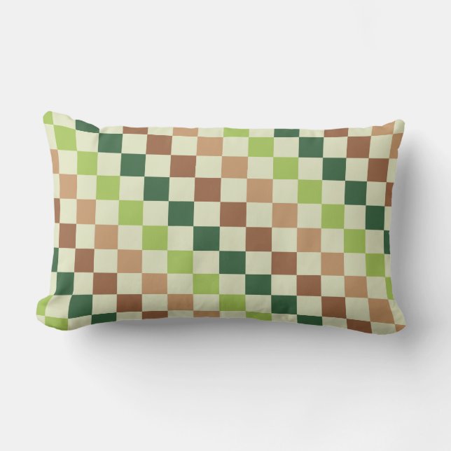 Earthy rainbow diagonal chequerboard pattern lumbar cushion (Front)