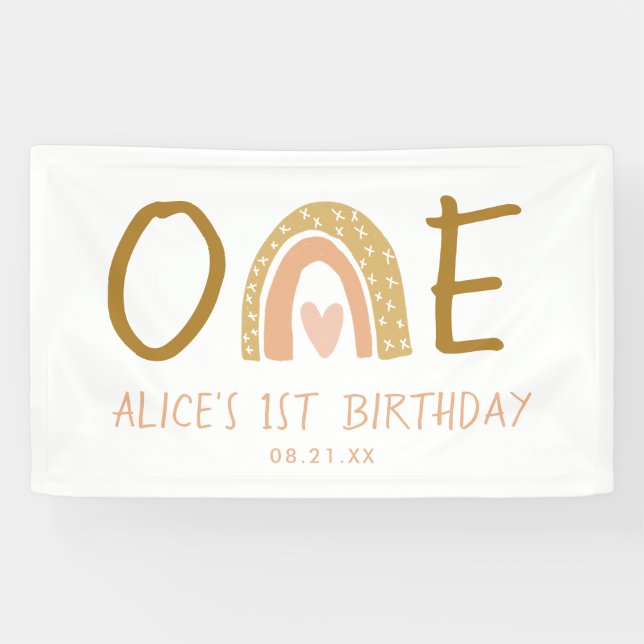 Earthy Rainbow Girl 1st Birthday Banner (Horizontal)