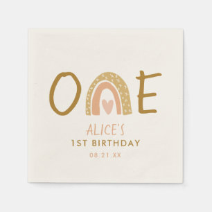 Earthy Rainbow Girl 1st Birthday Party Napkin