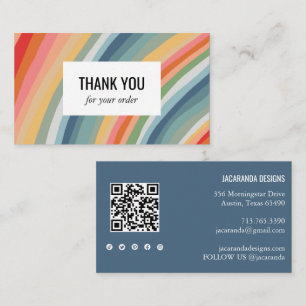 Earthy Rainbow Stripes Thank You QR Social Media Business Card