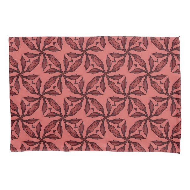 Earthy Red and Black Floral Pattern Pillowcase (Front)