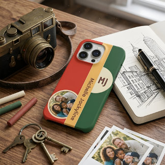 Earthy Retro 70s Colour Block Custom Photo & Name iPhone 15 Pro Case