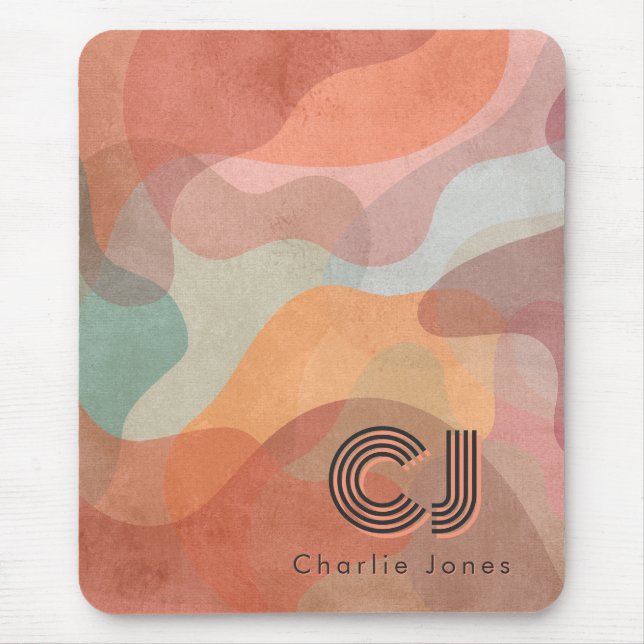 Earthy Retro Abstract Wavy Pattern Clipboard Mouse Pad (Front)