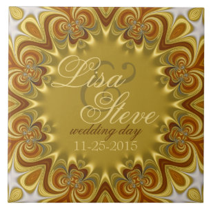 Earthy Retro Bohemian Wedding Keepsake Ceramic Tile