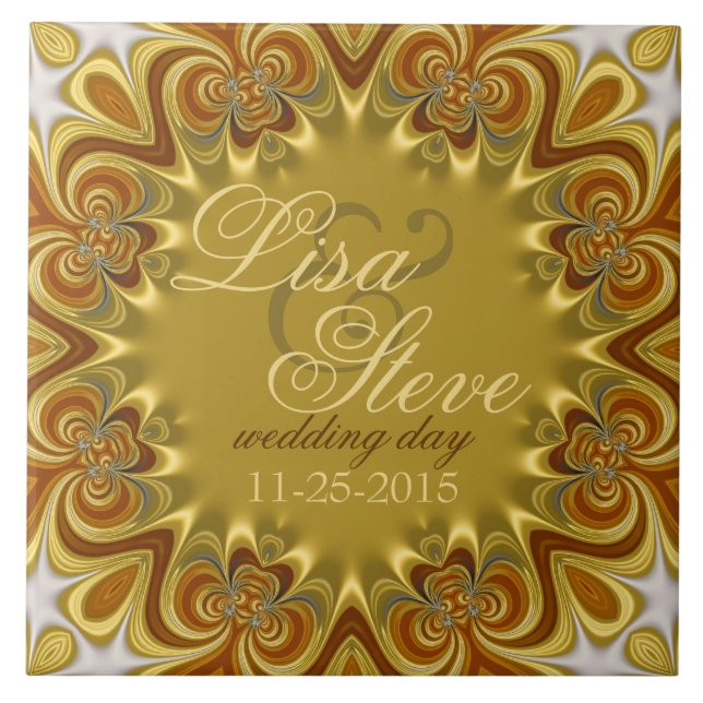 Earthy Retro Bohemian Wedding Keepsake Ceramic Tile (Front)