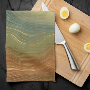 Earthy Retro Strata   Vintage Neutral Tone Agate Tea Towel