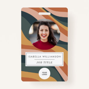 Earthy Retro Wavy Lines Employee Photo ID ID Badge