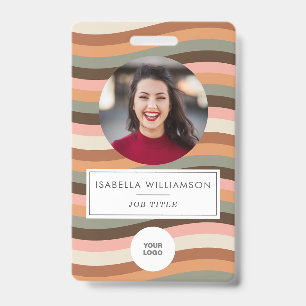 Earthy Retro Wavy Stripe Employee Photo ID Badge