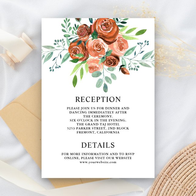 Earthy Roses Terracotta Floral Wedding Details Enclosure Card (Creator Uploaded)