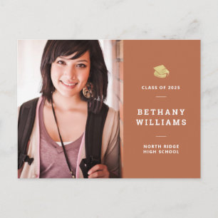 Earthy Rust Orange Modern Photo Graduation Postcard